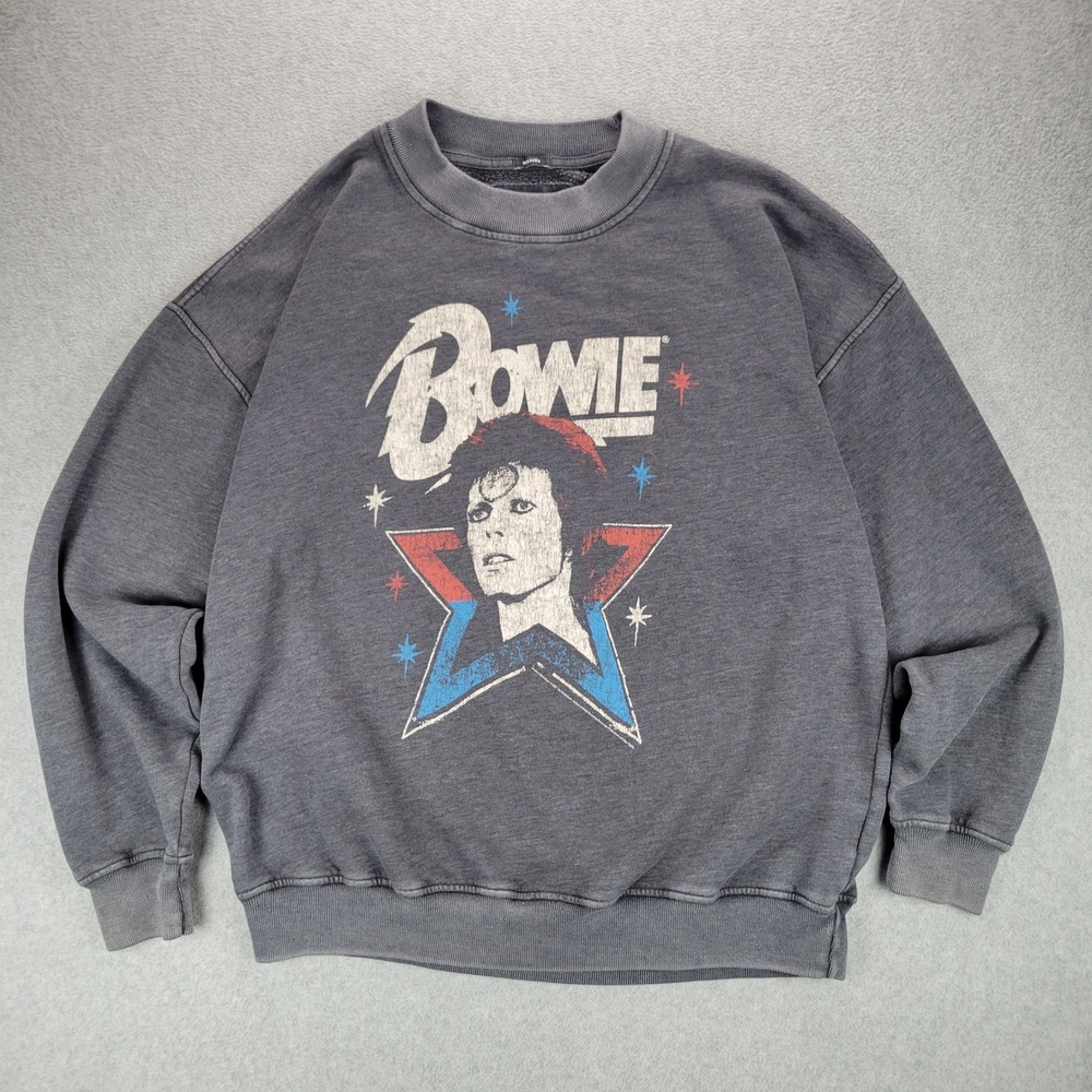 Abercrombie & Fitch David Bowie Sweatshirt Mens Medium Gray Ziggy Stardust Tour‎